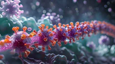 microscopic view of a virus chain or coronavirus replication