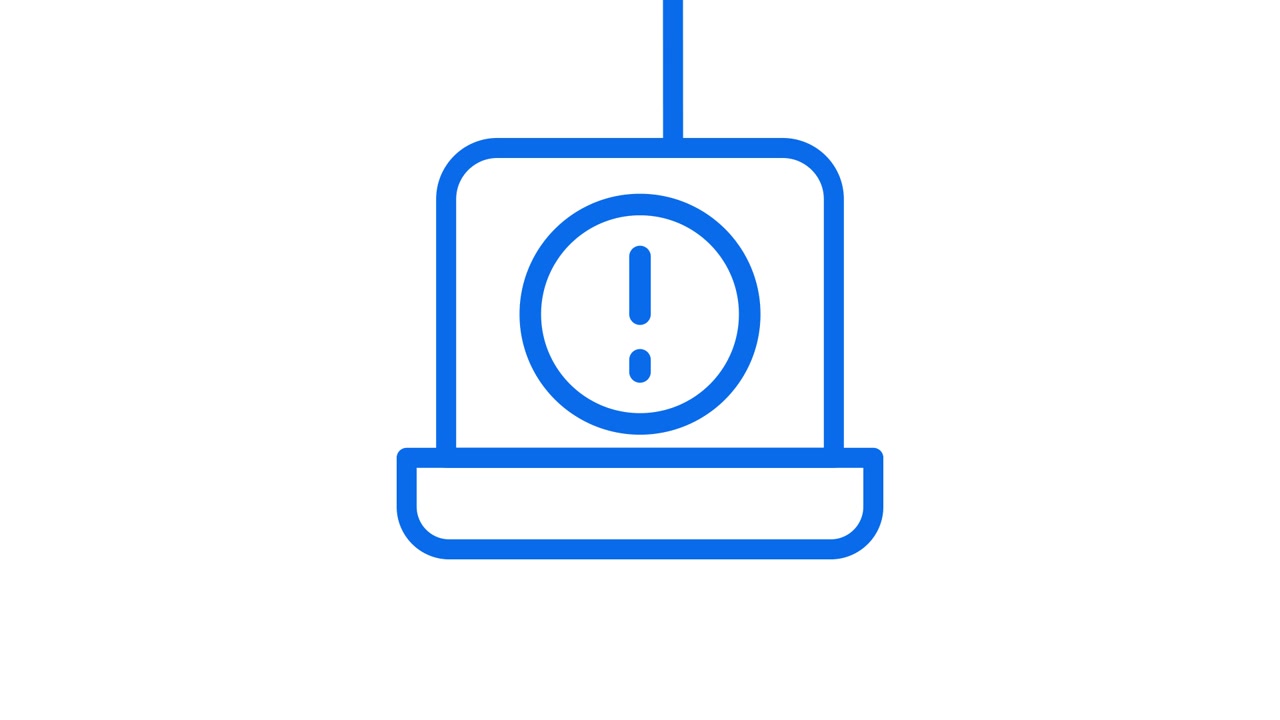 Animated Blue Outline Computer Monitor with Exclamation Mark Icon Being Pulled Away