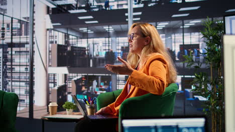 businesswoman leading a meeting in a virtual office