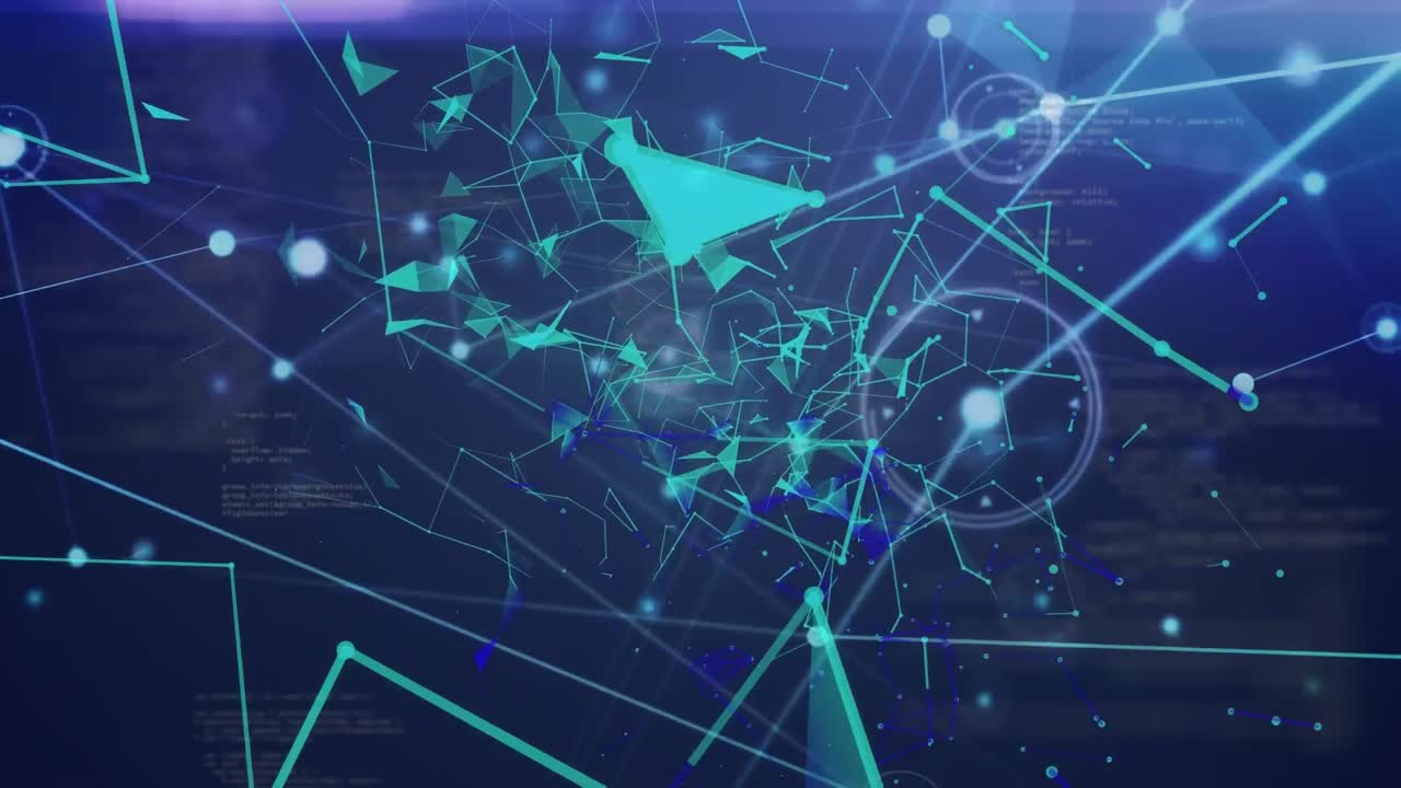 녹색 삼각형의 애니메이션, 연결 네트워크 및 데이터 처리