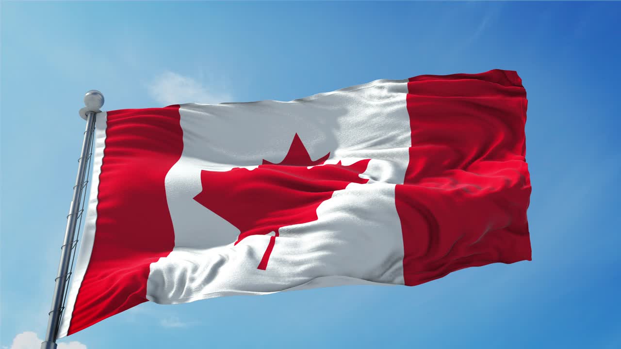 el bucle de la bandera de canadá. realista 4k. 30 fps la bandera del canadá. la bandera canadiense ondeando en el viento.