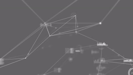 digital animation of network of connections and data processing against grey background