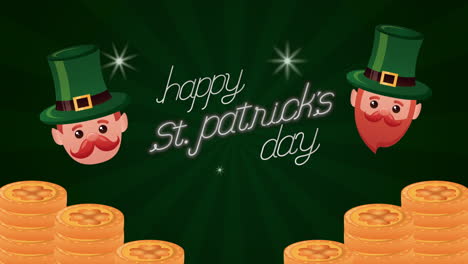 st patricks day animated card with elfs and treasure coins