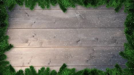 Videokomposition-Mit-Schnee-über-Kiefernrahmen-Auf-Holz