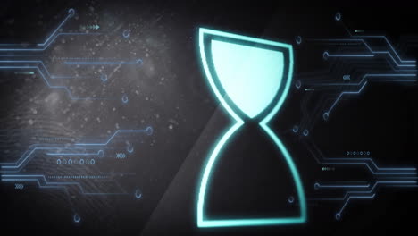 icono de reloj de arena y líneas de circuitos, animación de tecnología digital