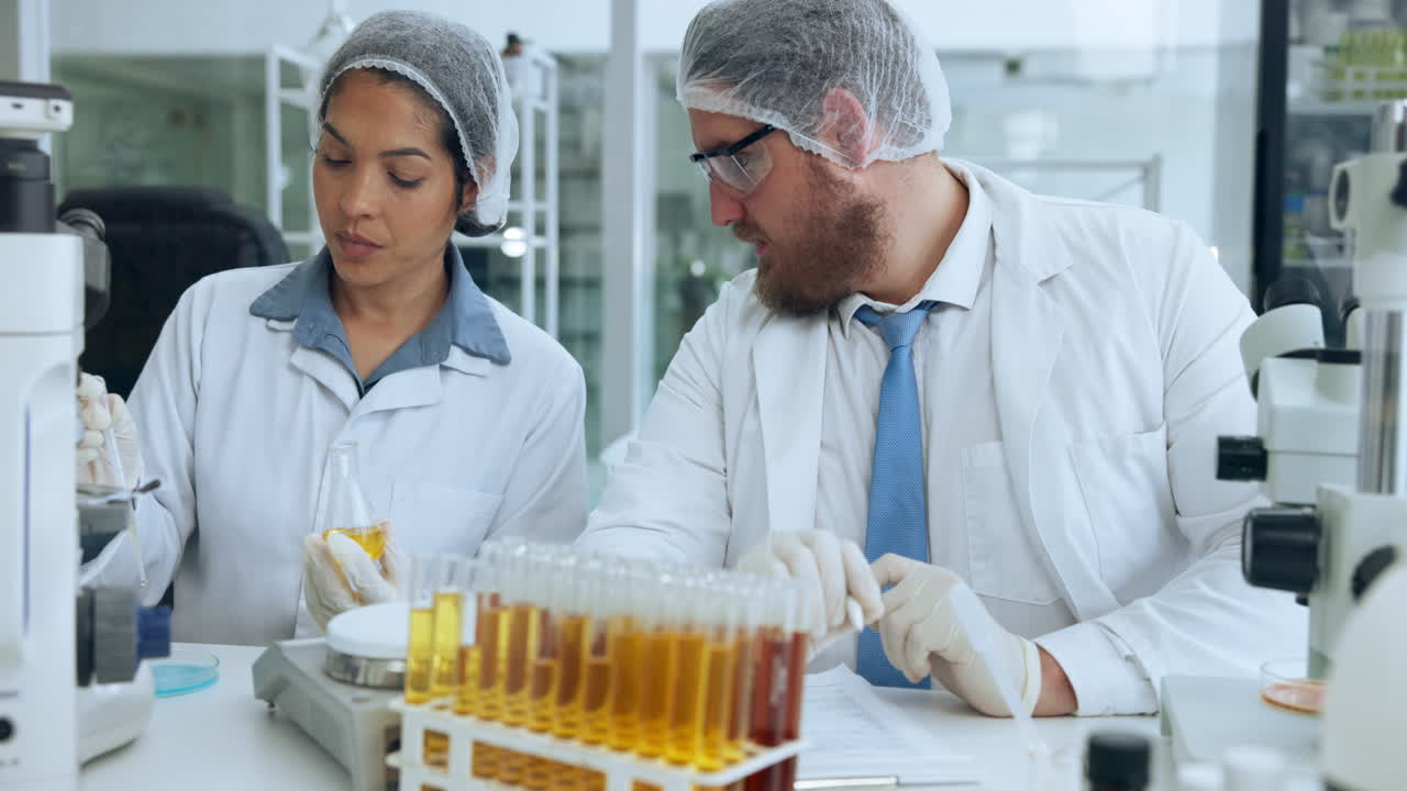 Các nhà khoa học hợp tác trong các thí nghiệm với ống nghiệm trong phòng thí nghiệm