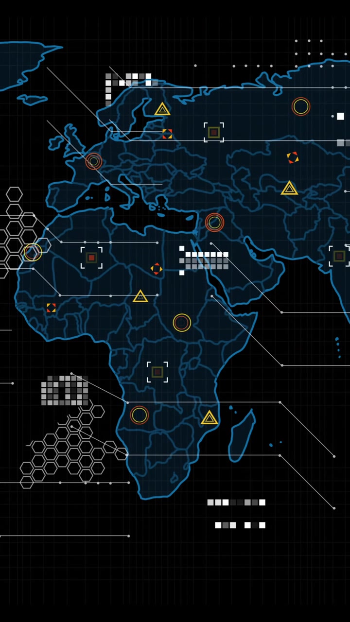 Animation of financial data processing over world map