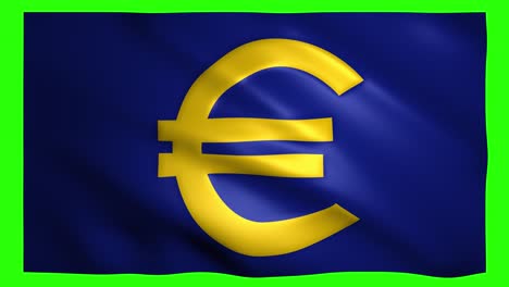 euro symbol moves on the fabric of the flag on green screen for chroma key