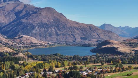 majestic high mountains and lake hayes in otago, queenstown, new zealand