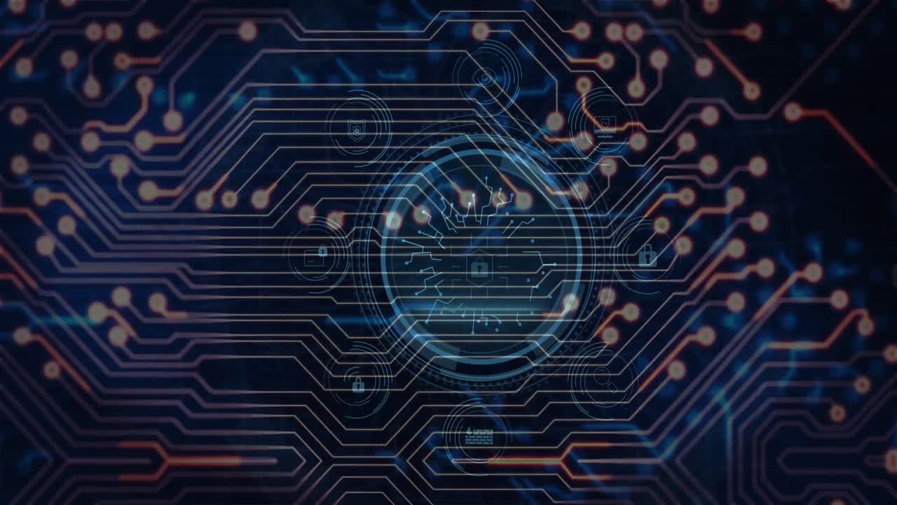 의료 데이터 처리 및 프로세서 소켓의 애니메이션이 어두운 배경에 있습니다.