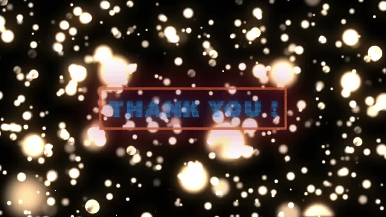 검은색 배경에 빛의 반점에 대한 감사 텍스트 배너의 디지털 애니메이션