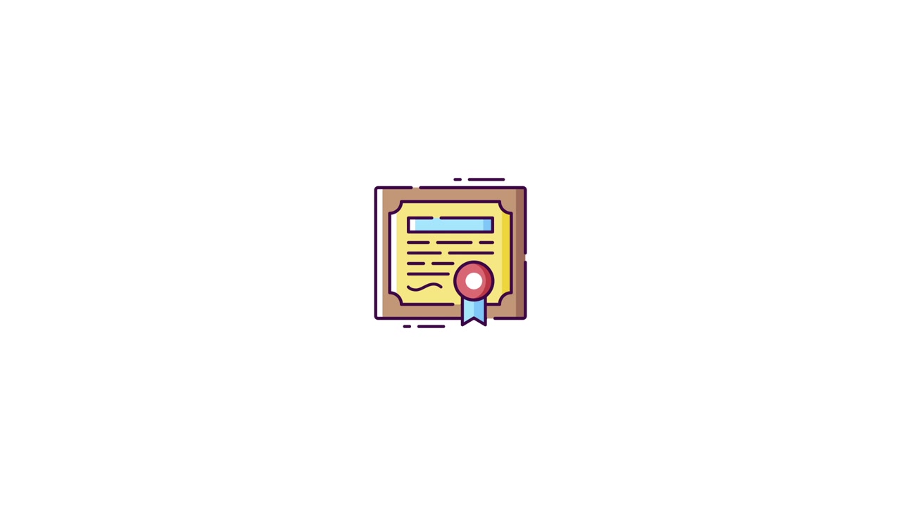 Looping Animation of a Certificate with a Red Seal and Blue Ribbon