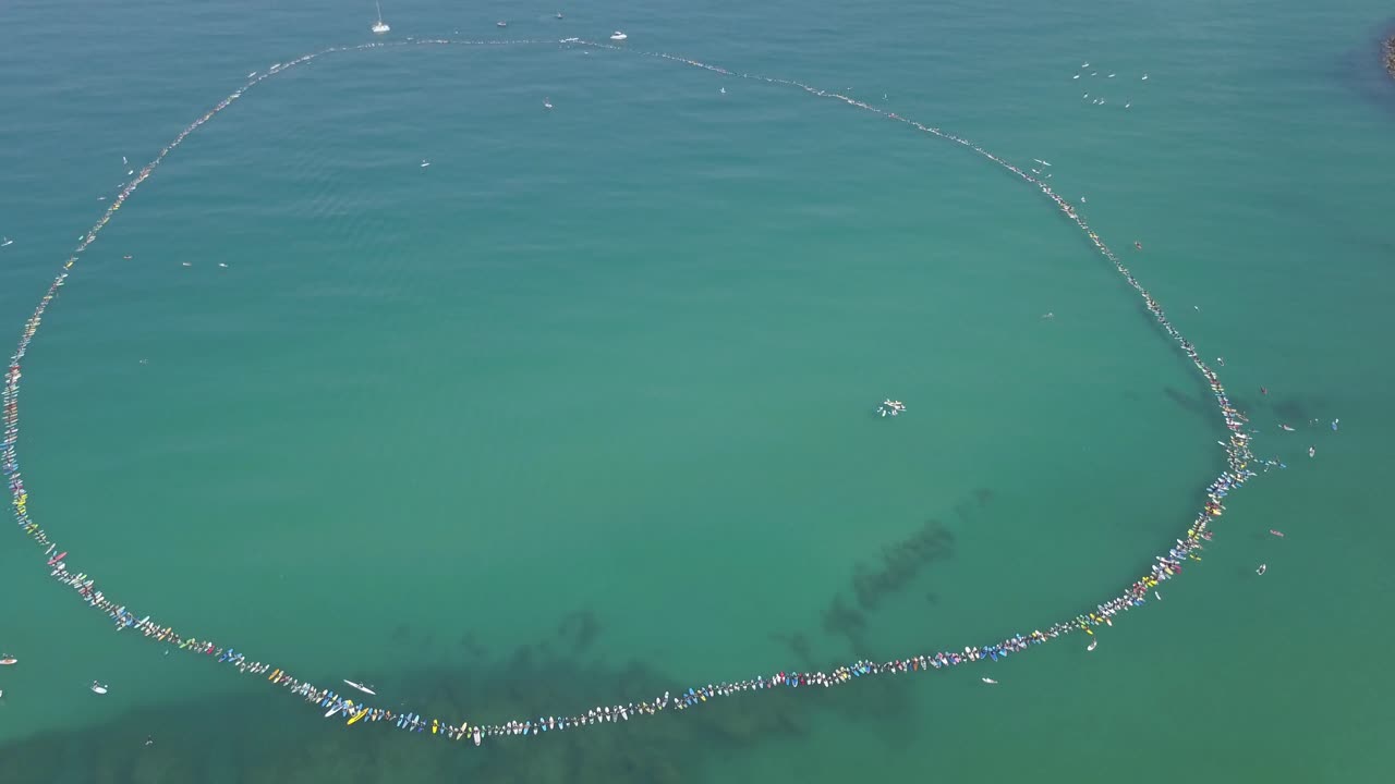 Massive Circle of Stand-Up Paddleboarders