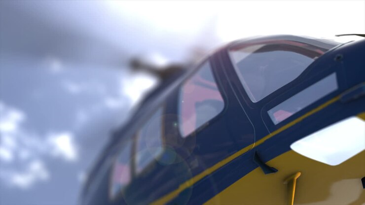 elicottero blu e giallo nel cielo