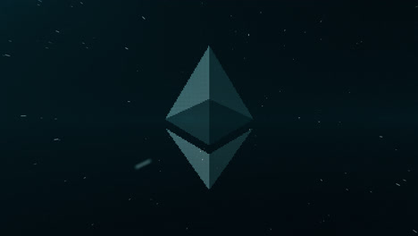 ethereum eth cryptocurrency dark blue logo coin 3d pixel storm retro animation motion graphics reveal with particle simulation special effects digital bitcoin blockchain virtual currency altcoin 4k
