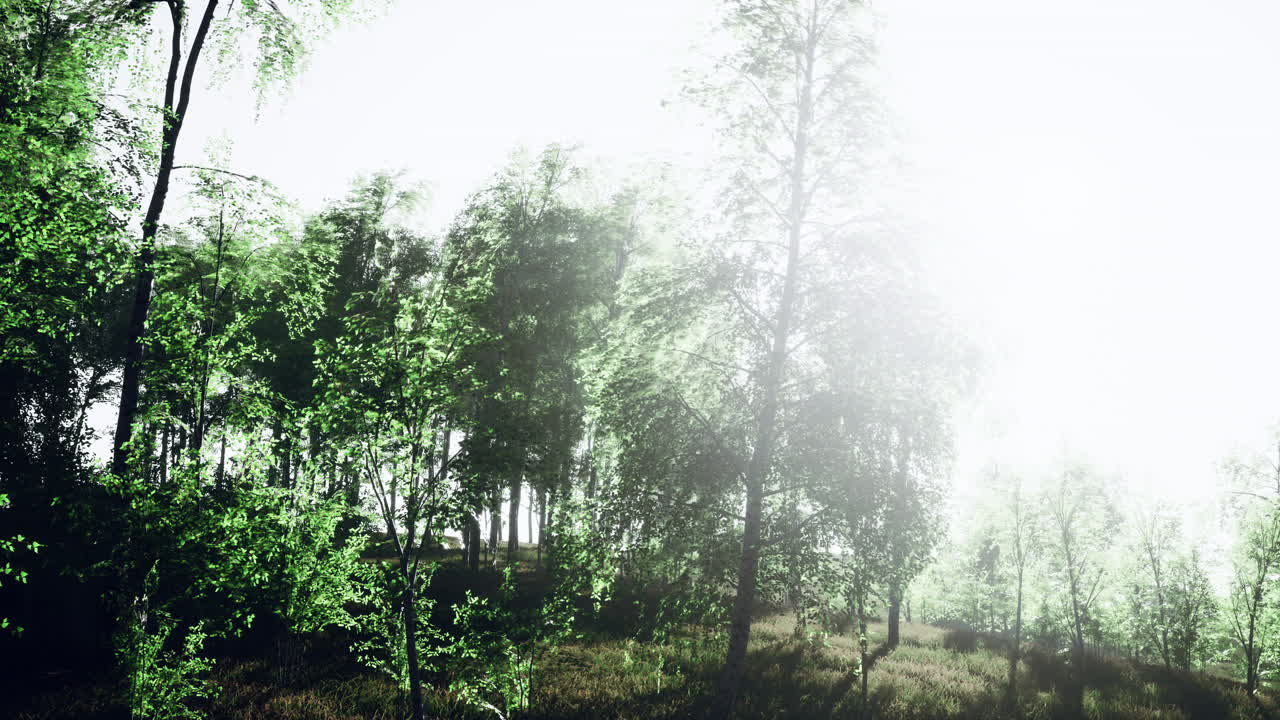 해가 지는 초록색 버드나무 숲