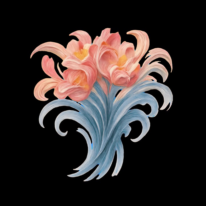 Illustrazione animata di bouquet floreale stilizzato su sfondo nero
