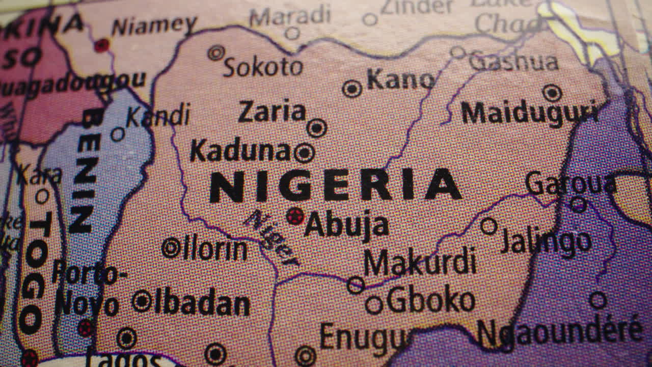 Vista ravvicinata della Nigeria su una mappa mondiale