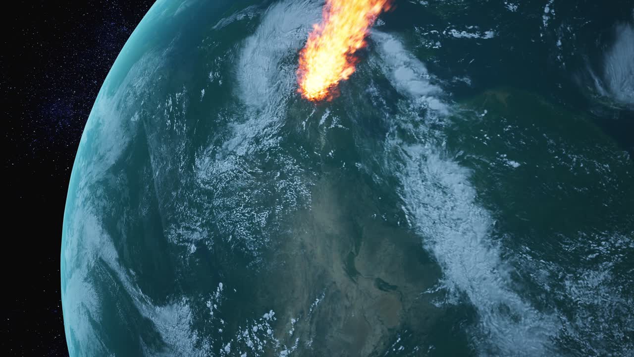 Asteroide infuocato che impatta su un pianeta simile alla Terra