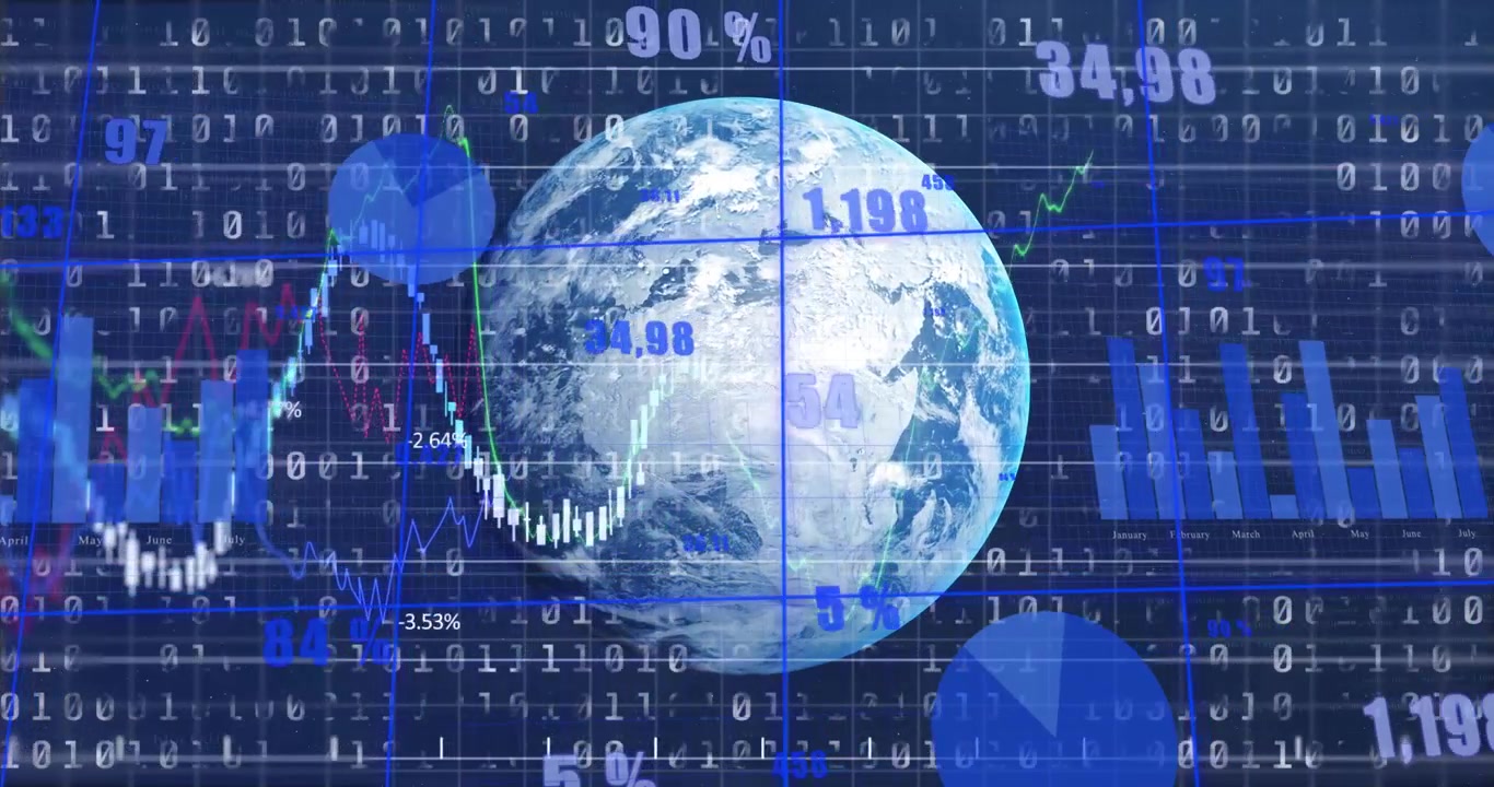 Avvio del flusso di dati, con il globo terrestre che ruota mentre i grafici scorrono e le etichette si aggiornano, mostrando i dati.