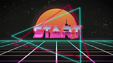 Animation-of-start-text-over-colorful-graphics-and-shapes