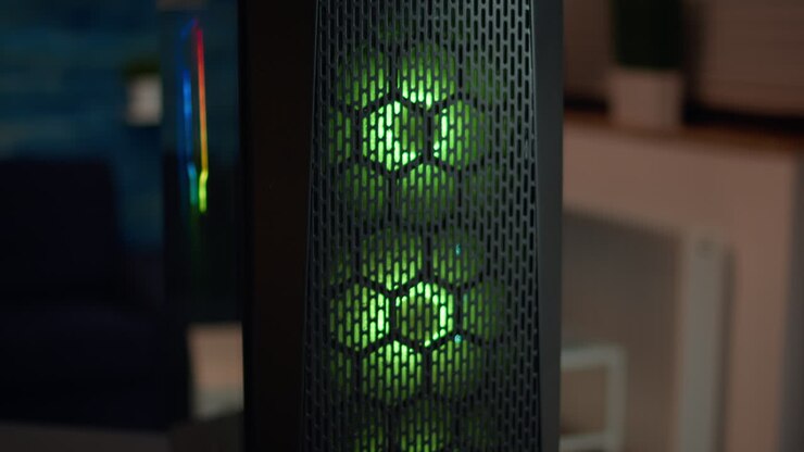 Professional esports gamer pressing on start button of computer unit