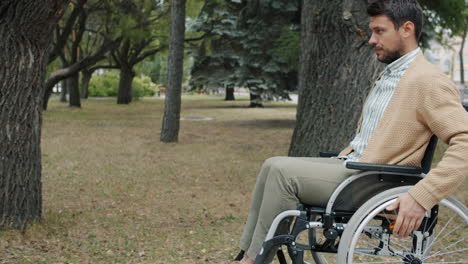 man in wheelchair in a park