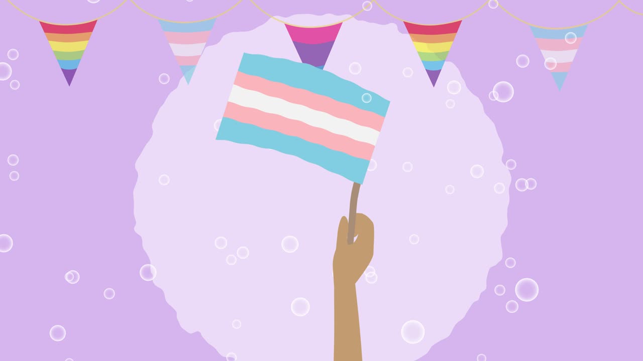 2d Animation of multiethnic people waving transgender flags