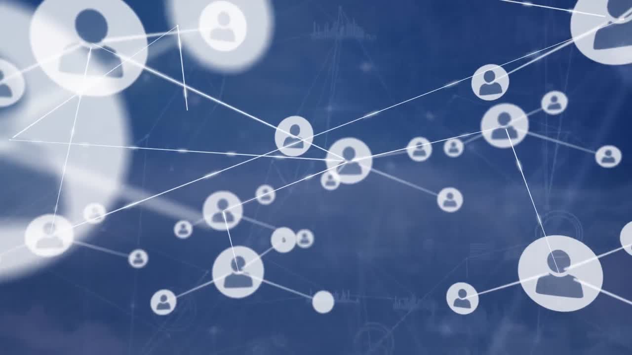 디지털 아이콘으로 연결된 회로판 네트워크의 애니메이션