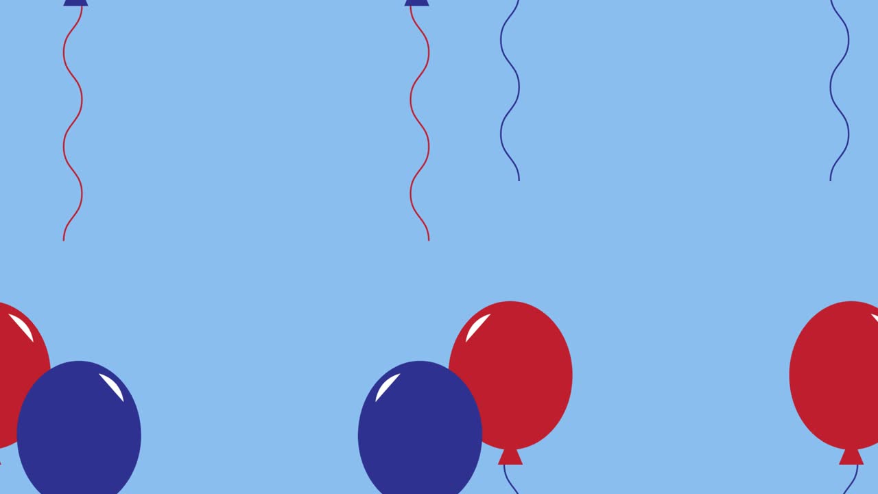 파란색 배경 위에서 움직이는 파란색과 빨간색 풍선의 애니메이션