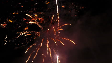 Aerial-of-fireworks-celebration-above-ski-resort