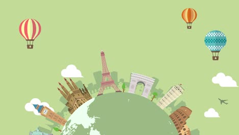travel, vacation, sightseeing animation banner (4k) . world heritage and world famous buildings. no text version.