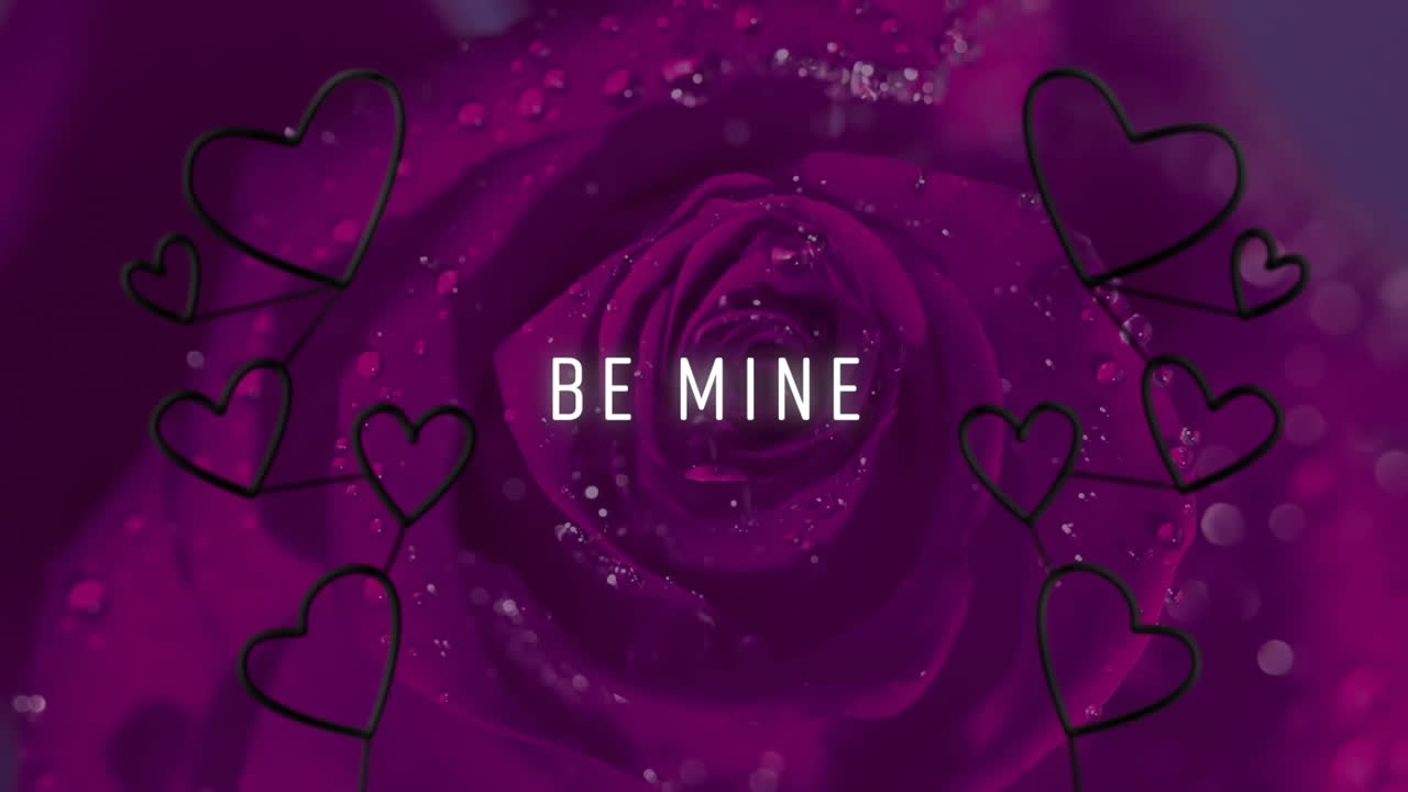 단어의 애니메이션은  ⁇ 은 장미에 반 ⁇ 이는 분홍색과 빨간색 네온 심장과 함께 내 것입니다.