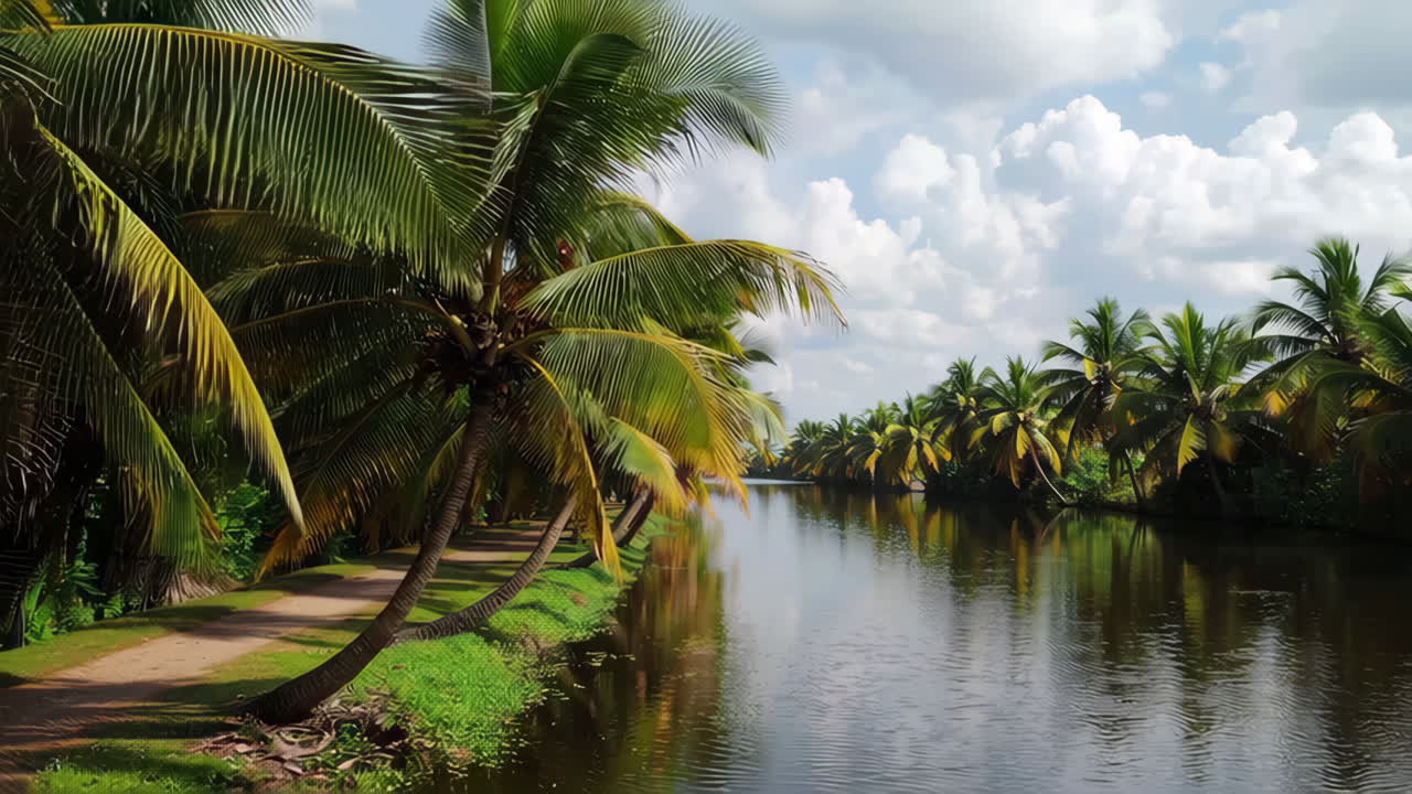 Kerala Backwaters with Coconut Palm Trees