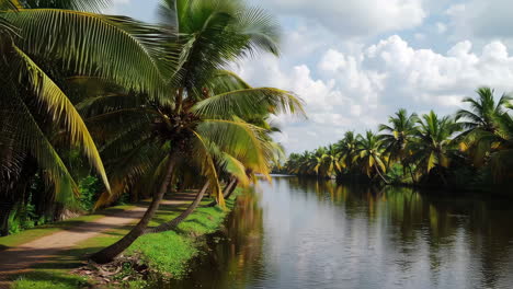 kerala backwaters with coconut palm trees