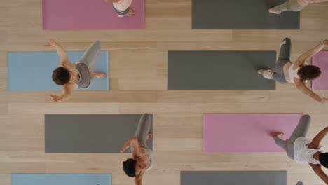 Ansicht-Von-Oben:-Yoga-Kurs.-Gesunde-Frauen-Praktizieren-Baumhaltung-Und-Genießen-Den-Fitness-Lebensstil-Beim-Training-Im-Fitnessstudio