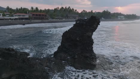 Aerial-Drone-Slow-Motion-view-of-El-Tunco-El-Salvador-at-Sunrise