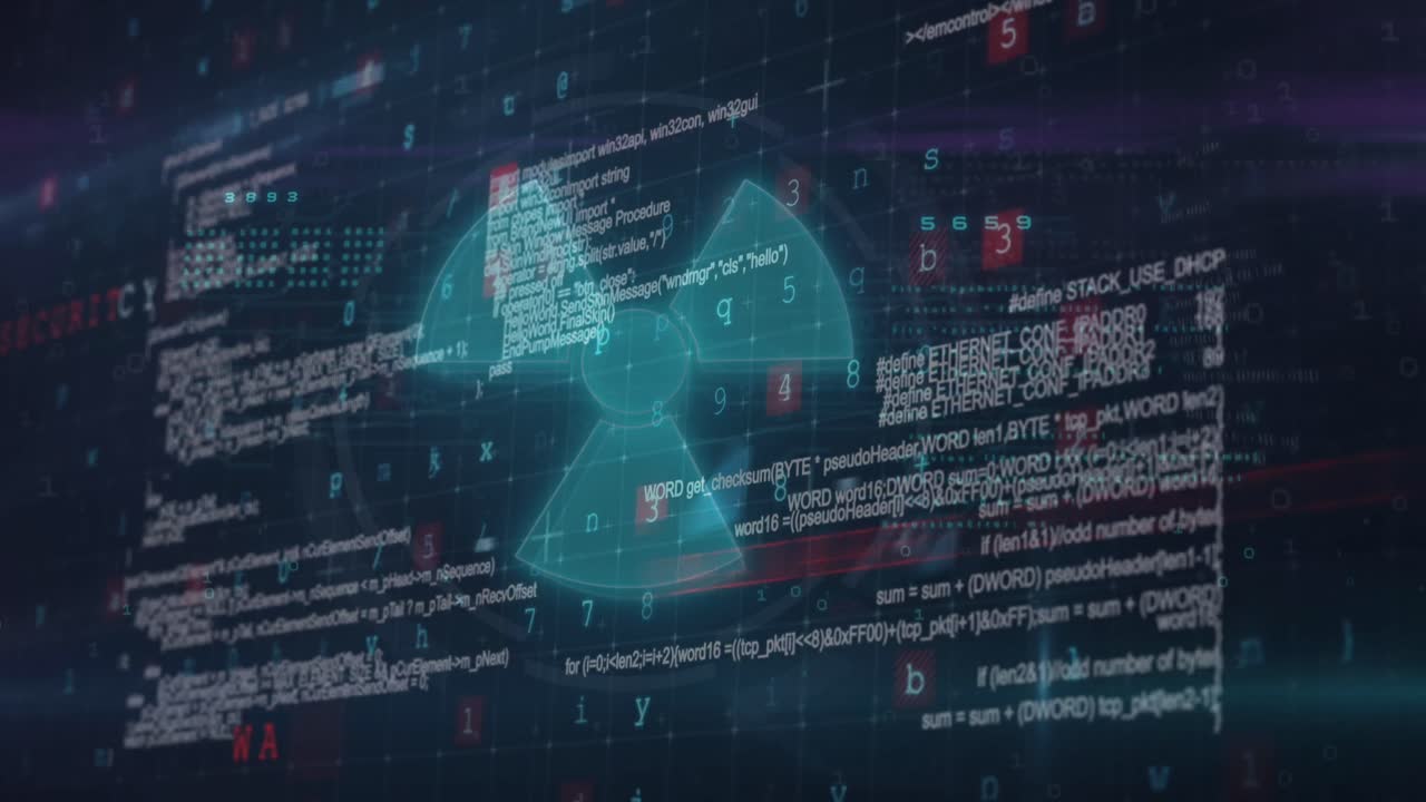 Animation of nuclear symbol over data processing