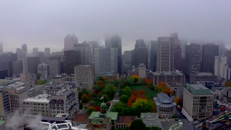 Beautiful-aerial-shot-of-McGill-university-in-downtown-Montreal-on-a-foggy-fall-morning