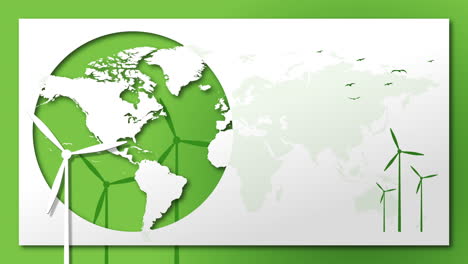 paper 3d illustration of the earth with windmills. production of green energy by wind turbines. recycle banner design. looped animation.