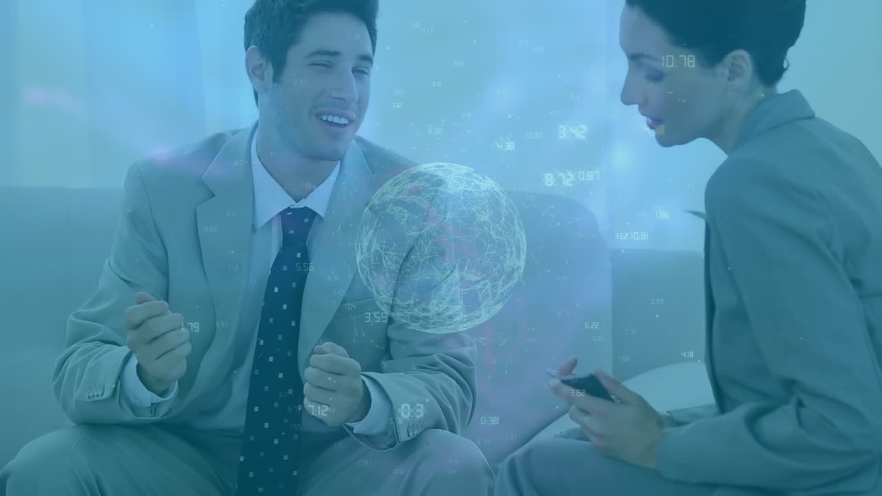 다양한 사업가들에 대한 세계 및 금융 데이터 처리의 애니메이션