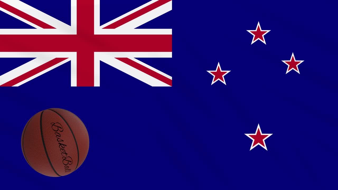 nueva zelanda agita la bandera y el baloncesto, bucle