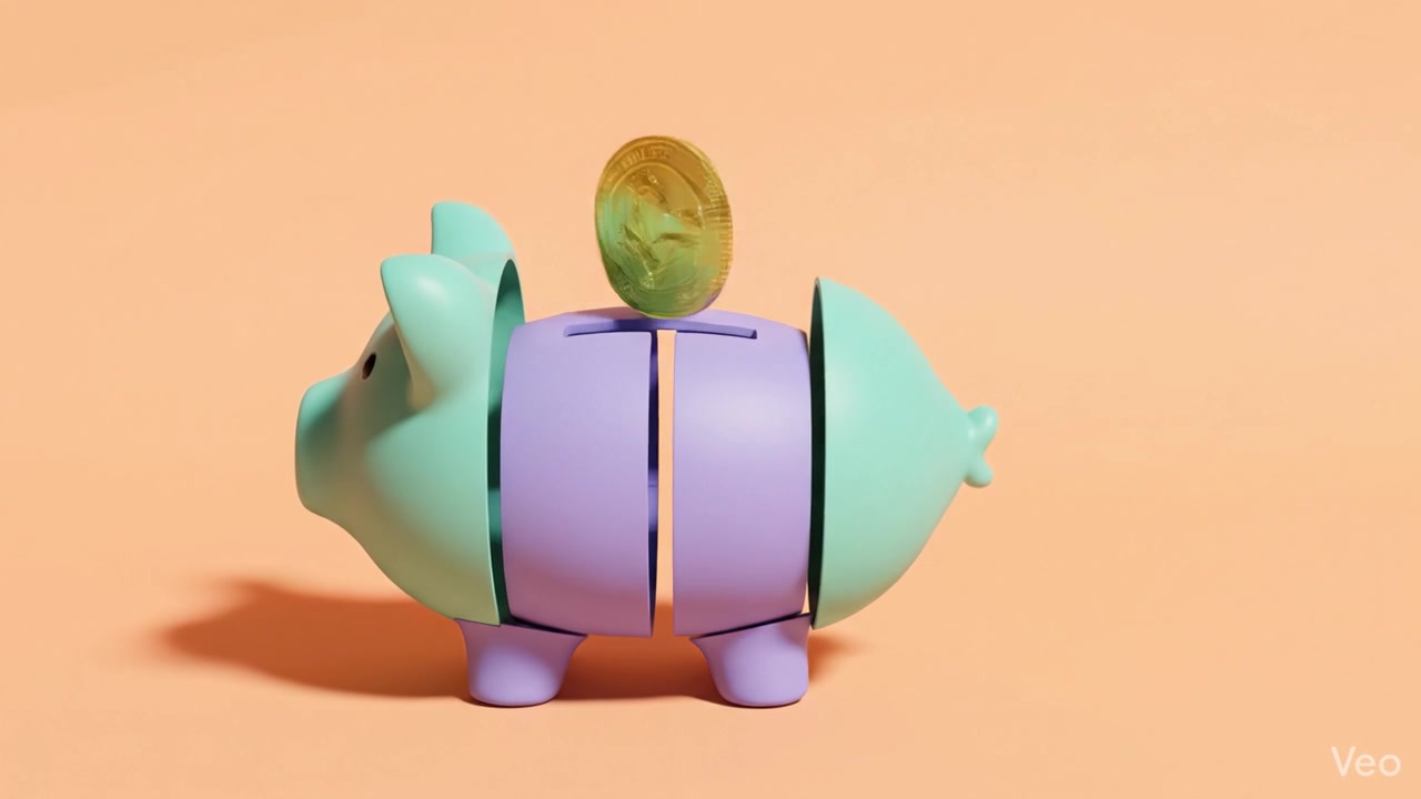 A Colorful Piggy Bank with Removable Sections Showcasing the Concept of Saving Money on a Bright Orange Background