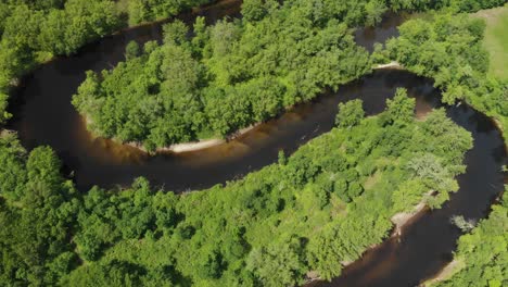 topdown aerial shot over schroon river in upstate new york, usa