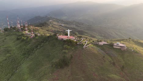 aerial view of christ the king statue in belenus, columbia