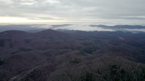 aerial fog over mountains at sunrise near sampson, boone and blowing rock nc, north carolina