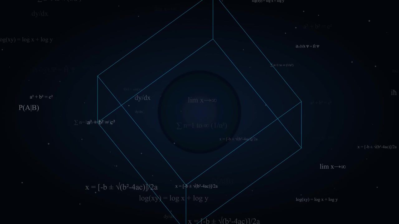 Rotating 3D Cube with Floating Mathematical Formulas and Equations