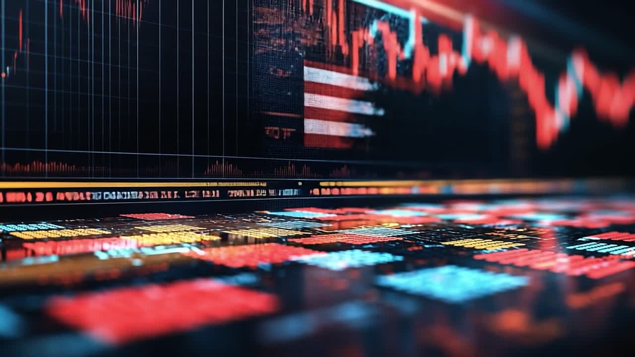 Stock Market Data with American Flag Overlay