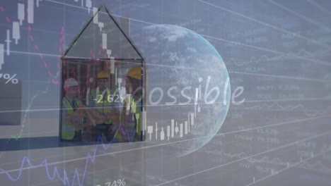 animación del globo y procesamiento de datos financieros en la casa.