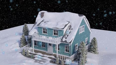 Animation-of-snow-falling-over-house-in-winter-landscape